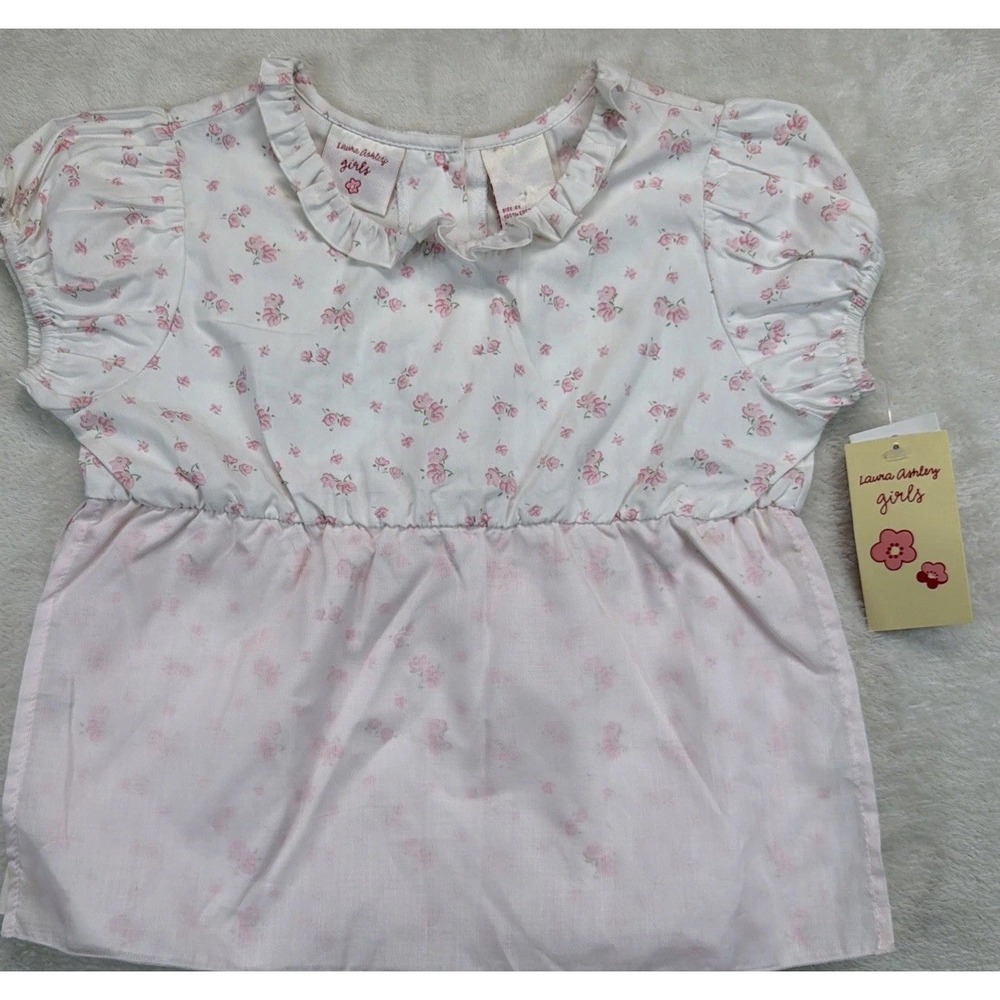 Laura Ashley Girls Floral Peplum Top 6X Pink White Ruffle NWT Cottagecore